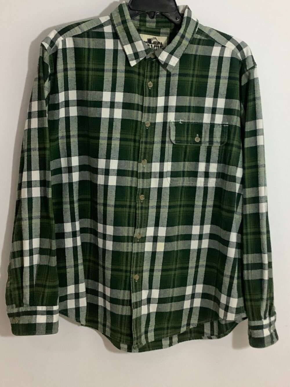 Old Mill Flannel Shirt Mens 2XL Green Black Plaid Relaxed Fit Classic Timeless
